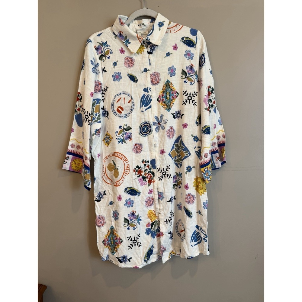 NEW label Of Love Australia Linen Blend Shirt Dress Cover Up Italy Large